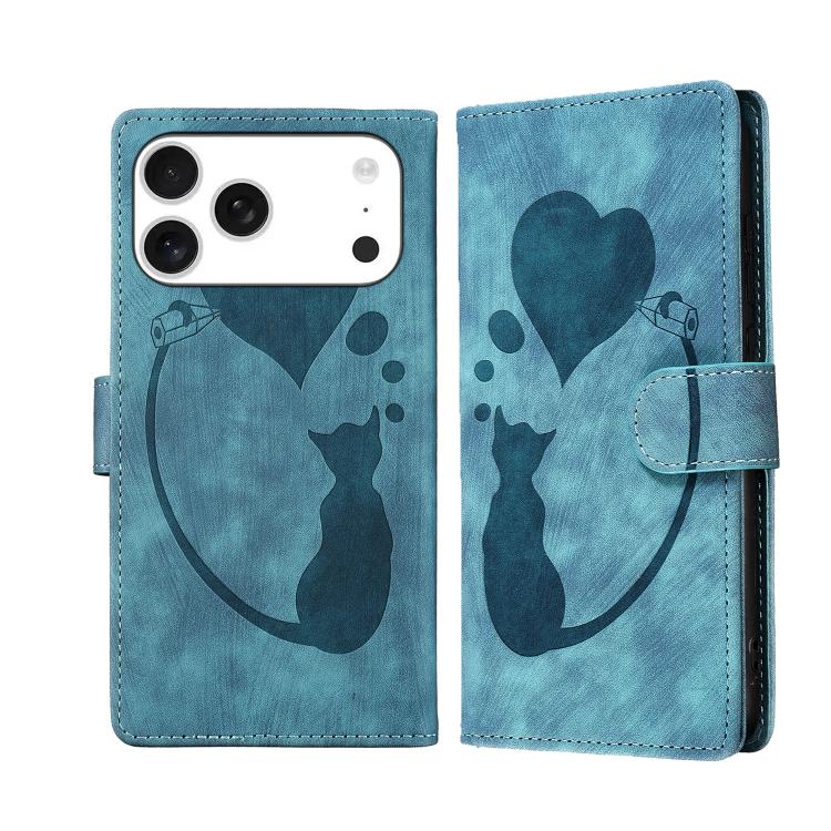 Étui de téléphone en cuir gaufré stylo cœur chat, Pour iPhone 17 Pro Max, Pour iPhone 17 Pro, Pour iPhone 17, Pour iPhone Air, Pour iPhone 15 Pro Max, Pour iPhone 15 Pro, Pour iPhone 15 Plus, Pour iPhone 15