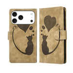 Étui de téléphone en cuir gaufré stylo cœur chat, Pour iPhone 17 Pro Max, Pour iPhone 17 Pro, Pour iPhone 17, Pour iPhone Air, Pour iPhone 15 Pro Max, Pour iPhone 15 Pro, Pour iPhone 15 Plus, Pour iPhone 15