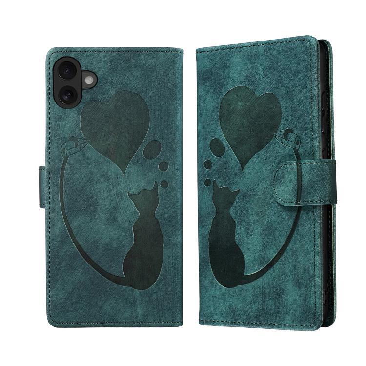 Étui de téléphone en cuir gaufré stylo cœur chat, Pour iPhone 17 Pro Max, Pour iPhone 17 Pro, Pour iPhone 17, Pour iPhone Air, Pour iPhone 15 Pro Max, Pour iPhone 15 Pro, Pour iPhone 15 Plus, Pour iPhone 15