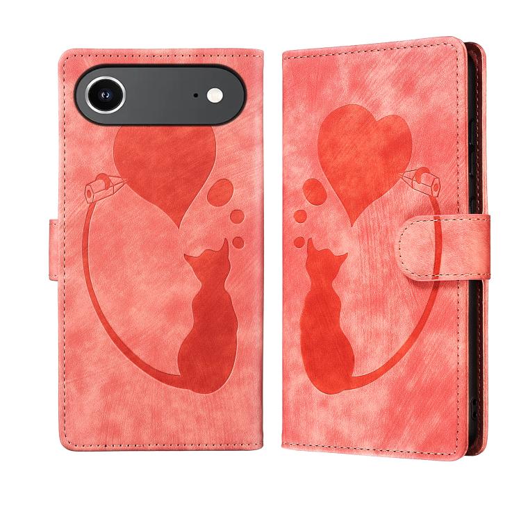 Étui de téléphone en cuir gaufré stylo cœur chat, Pour iPhone 17 Pro Max, Pour iPhone 17 Pro, Pour iPhone 17, Pour iPhone Air, Pour iPhone 15 Pro Max, Pour iPhone 15 Pro, Pour iPhone 15 Plus, Pour iPhone 15