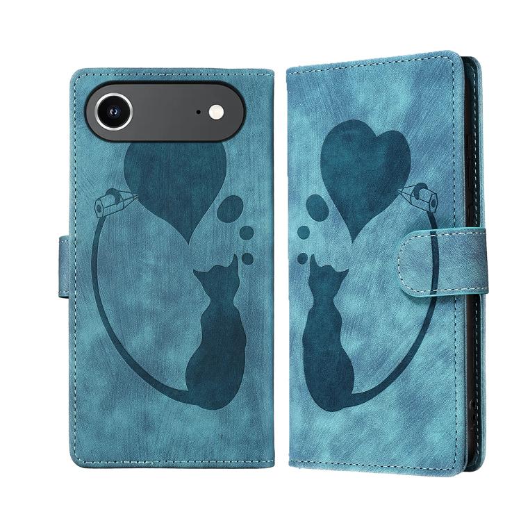 Étui de téléphone en cuir gaufré stylo cœur chat, Pour iPhone 17 Pro Max, Pour iPhone 17 Pro, Pour iPhone 17, Pour iPhone Air, Pour iPhone 15 Pro Max, Pour iPhone 15 Pro, Pour iPhone 15 Plus, Pour iPhone 15