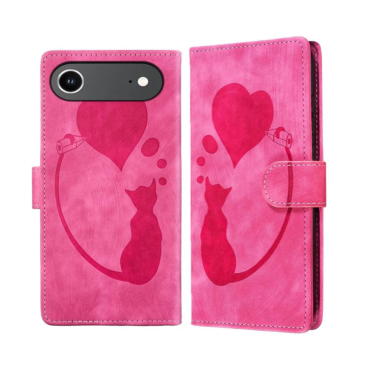 Étui de téléphone en cuir gaufré stylo cœur chat, Pour iPhone 17 Pro Max, Pour iPhone 17 Pro, Pour iPhone 17, Pour iPhone Air, Pour iPhone 15 Pro Max, Pour iPhone 15 Pro, Pour iPhone 15 Plus, Pour iPhone 15