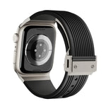 Bracelet de montre en silicone élastique avec boucle en titane texturée verticale