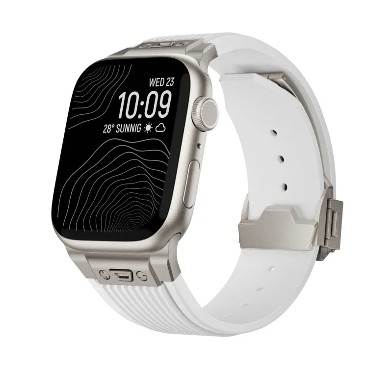 Bracelet de montre en silicone élastique avec boucle en titane texturée verticale