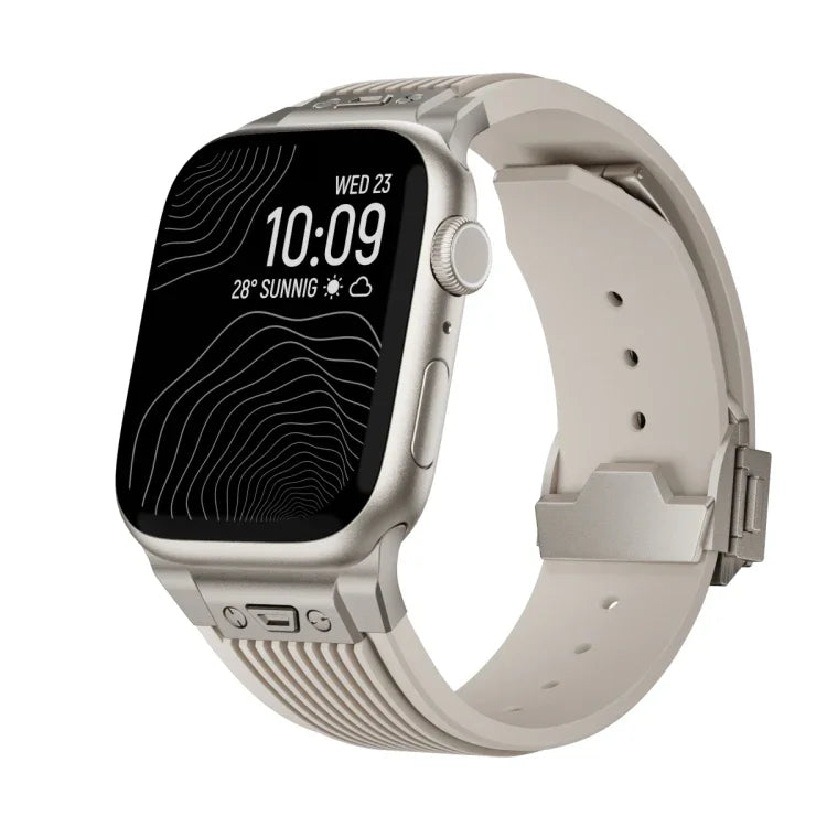 Bracelet de montre en silicone élastique avec boucle en titane texturée verticale