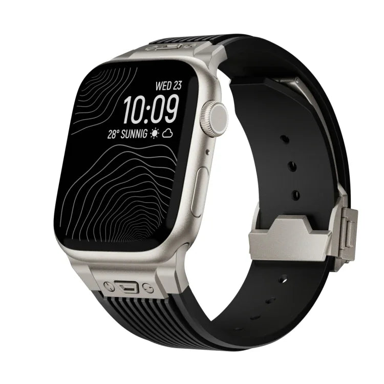 Bracelet de montre en silicone élastique avec boucle en titane texturée verticale