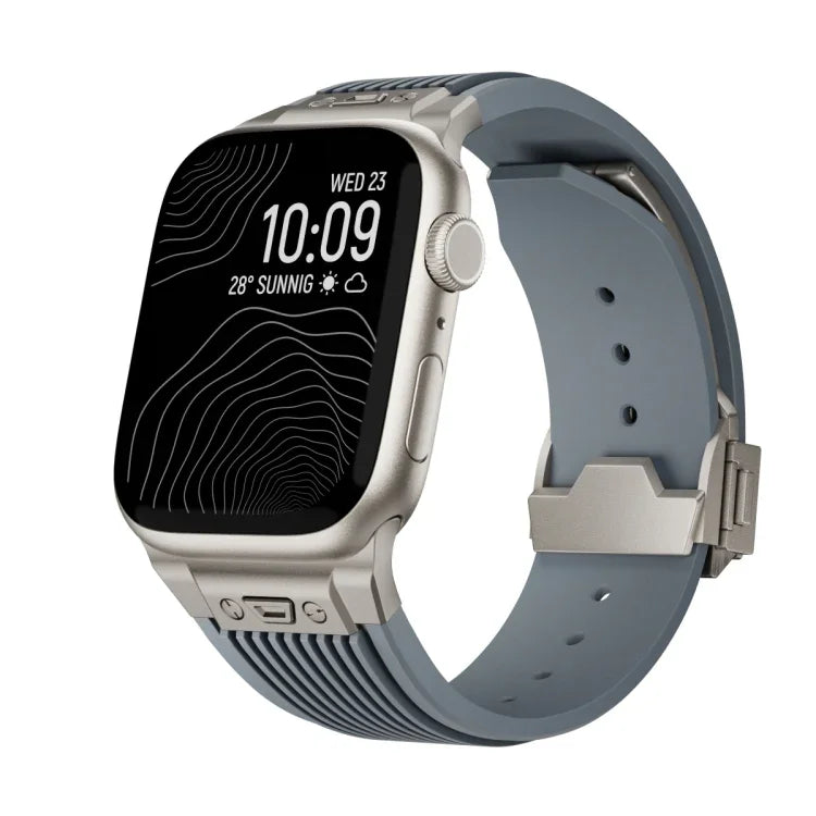 Bracelet de montre en silicone élastique avec boucle en titane texturée verticale