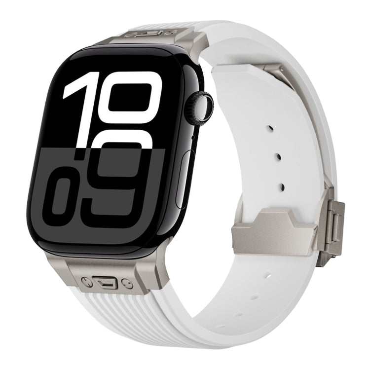 Vertical Texture Titanium Buckle Elastic Silicone Watch Band, For Apple Watch Series 10 46mm, For Apple Watch Series 10 42mm, For Apple Watch SE 2023 44mm, For Apple Watch Ultra 2 49mm, For Apple Watch Series 9 45mm, For Apple Watch Ultra 49mm         ...
