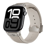 Vertical Texture Titanium Buckle Elastic Silicone Watch Band, For Apple Watch Series 10 46mm, For Apple Watch Series 10 42mm, For Apple Watch SE 2023 44mm, For Apple Watch Ultra 2 49mm, For Apple Watch Series 9 45mm, For Apple Watch Ultra 49mm         ...