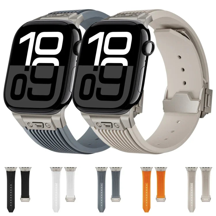 Bracelet de montre en silicone élastique avec boucle en titane texturée verticale