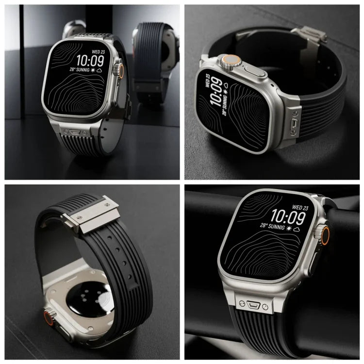 Bracelet de montre en silicone élastique avec boucle en titane texturée verticale
