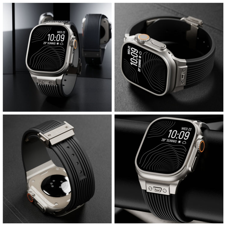 Vertical Texture Titanium Buckle Elastic Silicone Watch Band, For Apple Watch Series 10 46mm, For Apple Watch Series 10 42mm, For Apple Watch SE 2023 44mm, For Apple Watch Ultra 2 49mm, For Apple Watch Series 9 45mm, For Apple Watch Ultra 49mm         ...