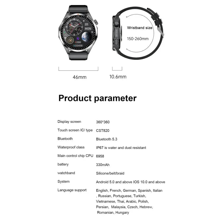 GTS4/LT09 Montre connectée de fitness et bien-être de 1,5 pouce IP67 avec prise en charge des appels Bluetooth / du suivi du sommeil / de l'oxygène sanguin / du moniteur de fréquence cardiaque, bracelet en silicone, bracelet en acier