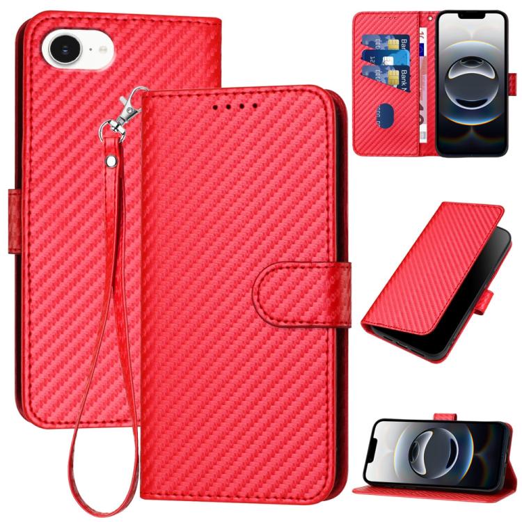 YX0070 Étui de téléphone en cuir avec boucle en fibre de carbone et cordon, Pour iPhone 17e / 16e, Pour iPhone 17 Pro Max, Pour iPhone 17 Pro, Pour iPhone 17, Pour iPhone Air, Pour iPhone 16 Pro Max