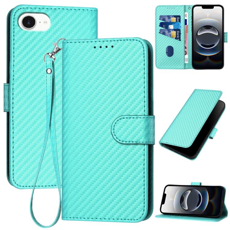 YX0070 Étui de téléphone en cuir avec boucle en fibre de carbone et cordon, Pour iPhone 17e / 16e, Pour iPhone 17 Pro Max, Pour iPhone 17 Pro, Pour iPhone 17, Pour iPhone Air, Pour iPhone 16 Pro Max