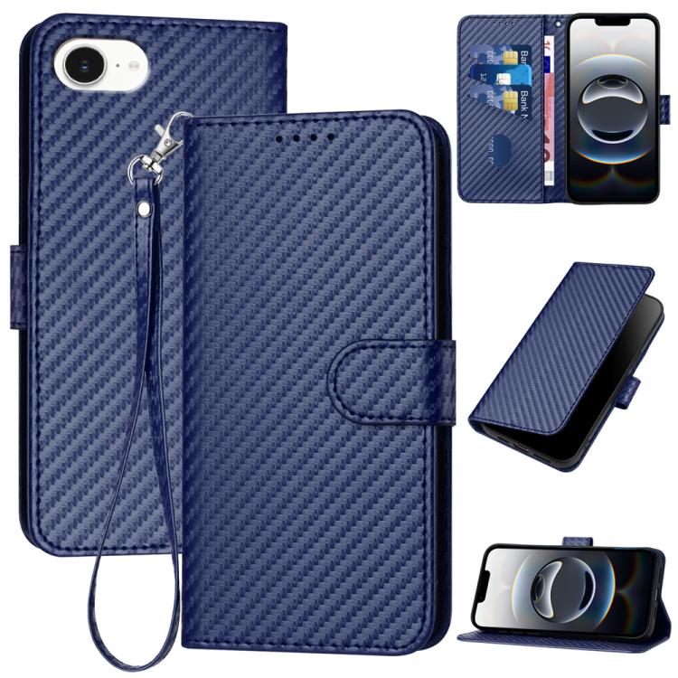 YX0070 Étui de téléphone en cuir avec boucle en fibre de carbone et cordon, Pour iPhone 17e / 16e, Pour iPhone 17 Pro Max, Pour iPhone 17 Pro, Pour iPhone 17, Pour iPhone Air, Pour iPhone 16 Pro Max