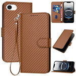 YX0070 Étui de téléphone en cuir avec boucle en fibre de carbone et cordon, Pour iPhone 17e / 16e, Pour iPhone 17 Pro Max, Pour iPhone 17 Pro, Pour iPhone 17, Pour iPhone Air, Pour iPhone 16 Pro Max