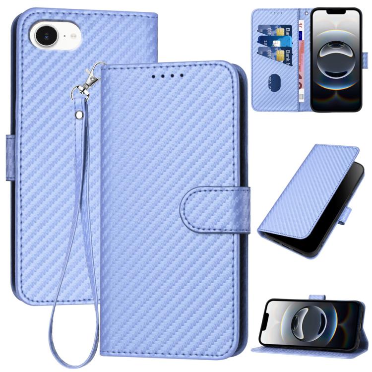 YX0070 Étui de téléphone en cuir avec boucle en fibre de carbone et cordon, Pour iPhone 17e / 16e, Pour iPhone 17 Pro Max, Pour iPhone 17 Pro, Pour iPhone 17, Pour iPhone Air, Pour iPhone 16 Pro Max