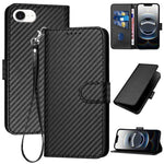 YX0070 Étui de téléphone en cuir avec boucle en fibre de carbone et cordon, Pour iPhone 17e / 16e, Pour iPhone 17 Pro Max, Pour iPhone 17 Pro, Pour iPhone 17, Pour iPhone Air, Pour iPhone 16 Pro Max