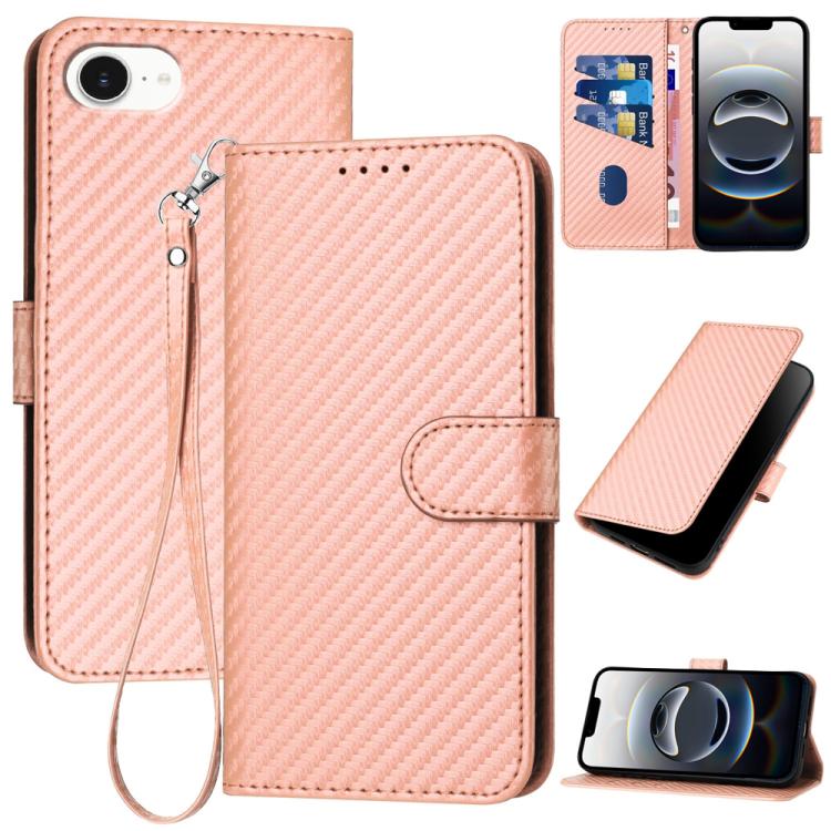 YX0070 Étui de téléphone en cuir avec boucle en fibre de carbone et cordon, Pour iPhone 17e / 16e, Pour iPhone 17 Pro Max, Pour iPhone 17 Pro, Pour iPhone 17, Pour iPhone Air, Pour iPhone 16 Pro Max