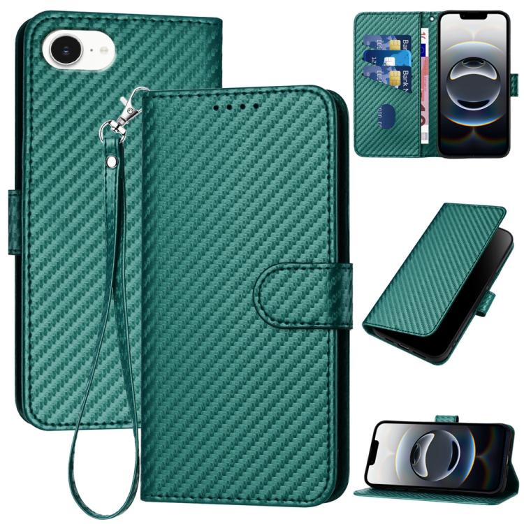YX0070 Étui de téléphone en cuir avec boucle en fibre de carbone et cordon, Pour iPhone 17e / 16e, Pour iPhone 17 Pro Max, Pour iPhone 17 Pro, Pour iPhone 17, Pour iPhone Air, Pour iPhone 16 Pro Max