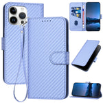 YX0070 Étui de téléphone en cuir avec boucle en fibre de carbone et cordon, Pour iPhone 16 Pro, Pour iPhone 16 Plus, Pour iPhone 16, Pour iPhone 15 Pro Max, Pour iPhone 15 Pro, Pour iPhone 15 Plus
