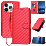 YX0070 Étui de téléphone en cuir avec boucle en fibre de carbone et cordon, Pour iPhone 16 Pro, Pour iPhone 16 Plus, Pour iPhone 16, Pour iPhone 15 Pro Max, Pour iPhone 15 Pro, Pour iPhone 15 Plus