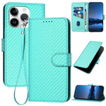 YX0070 Étui de téléphone en cuir avec boucle en fibre de carbone et cordon, Pour iPhone 16 Pro, Pour iPhone 16 Plus, Pour iPhone 16, Pour iPhone 15 Pro Max, Pour iPhone 15 Pro, Pour iPhone 15 Plus