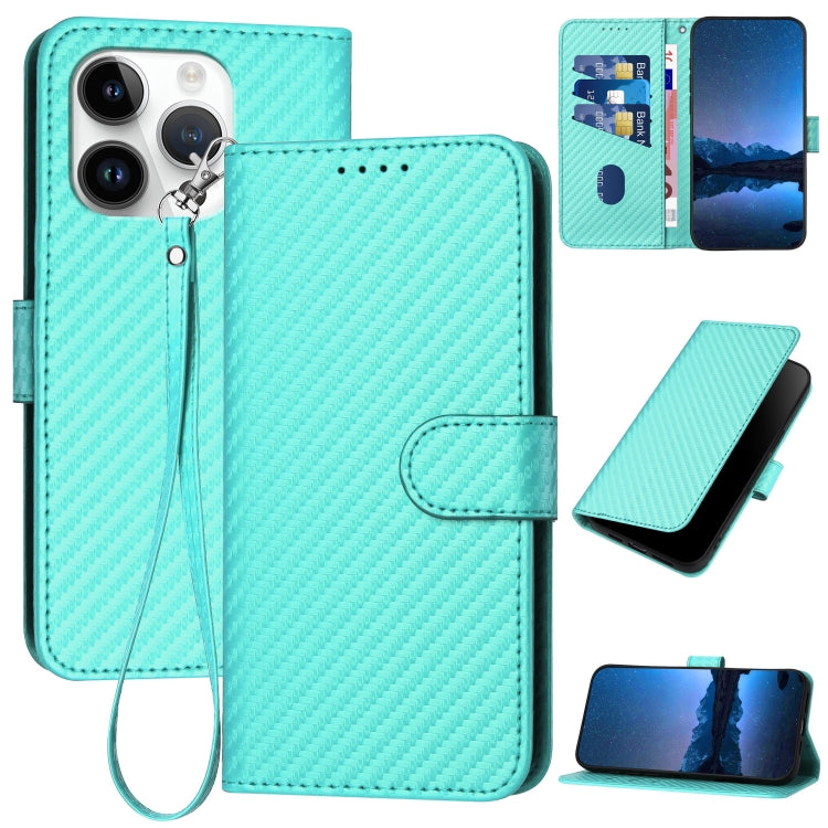 YX0070 Étui de téléphone en cuir avec boucle en fibre de carbone et cordon, Pour iPhone 16 Pro, Pour iPhone 16 Plus, Pour iPhone 16, Pour iPhone 15 Pro Max, Pour iPhone 15 Pro, Pour iPhone 15 Plus