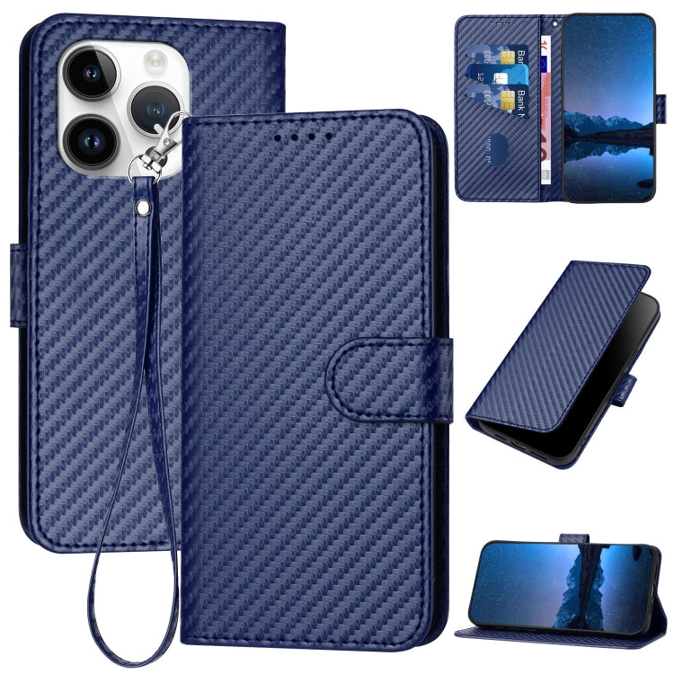 YX0070 Étui de téléphone en cuir avec boucle en fibre de carbone et cordon, Pour iPhone 16 Pro, Pour iPhone 16 Plus, Pour iPhone 16, Pour iPhone 15 Pro Max, Pour iPhone 15 Pro, Pour iPhone 15 Plus