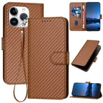 YX0070 Étui de téléphone en cuir avec boucle en fibre de carbone et cordon, Pour iPhone 16 Pro, Pour iPhone 16 Plus, Pour iPhone 16, Pour iPhone 15 Pro Max, Pour iPhone 15 Pro, Pour iPhone 15 Plus