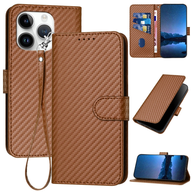 YX0070 Étui de téléphone en cuir avec boucle en fibre de carbone et cordon, Pour iPhone 16 Pro, Pour iPhone 16 Plus, Pour iPhone 16, Pour iPhone 15 Pro Max, Pour iPhone 15 Pro, Pour iPhone 15 Plus
