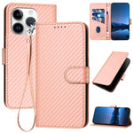 YX0070 Étui de téléphone en cuir avec boucle en fibre de carbone et cordon, Pour iPhone 16 Pro, Pour iPhone 16 Plus, Pour iPhone 16, Pour iPhone 15 Pro Max, Pour iPhone 15 Pro, Pour iPhone 15 Plus