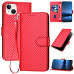 YX0070 Étui de téléphone en cuir avec boucle en fibre de carbone et cordon, Pour iPhone 16 Pro, Pour iPhone 16 Plus, Pour iPhone 16, Pour iPhone 15 Pro Max, Pour iPhone 15 Pro, Pour iPhone 15 Plus