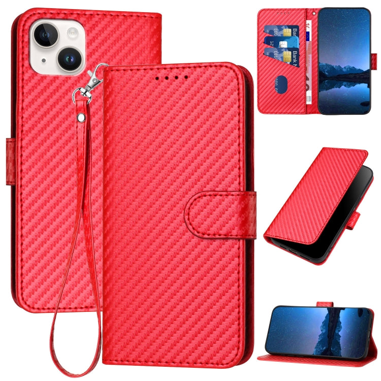 YX0070 Étui de téléphone en cuir avec boucle en fibre de carbone et cordon, Pour iPhone 16 Pro, Pour iPhone 16 Plus, Pour iPhone 16, Pour iPhone 15 Pro Max, Pour iPhone 15 Pro, Pour iPhone 15 Plus