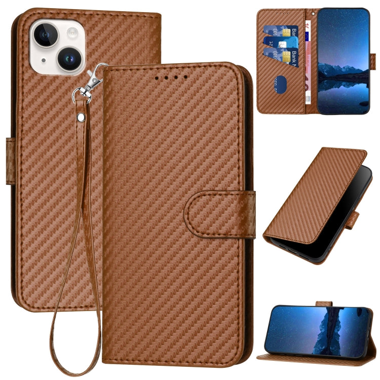 YX0070 Étui de téléphone en cuir avec boucle en fibre de carbone et cordon, Pour iPhone 16 Pro, Pour iPhone 16 Plus, Pour iPhone 16, Pour iPhone 15 Pro Max, Pour iPhone 15 Pro, Pour iPhone 15 Plus