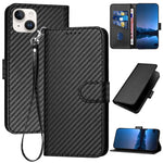 YX0070 Étui de téléphone en cuir avec boucle en fibre de carbone et cordon, Pour iPhone 16 Pro, Pour iPhone 16 Plus, Pour iPhone 16, Pour iPhone 15 Pro Max, Pour iPhone 15 Pro, Pour iPhone 15 Plus