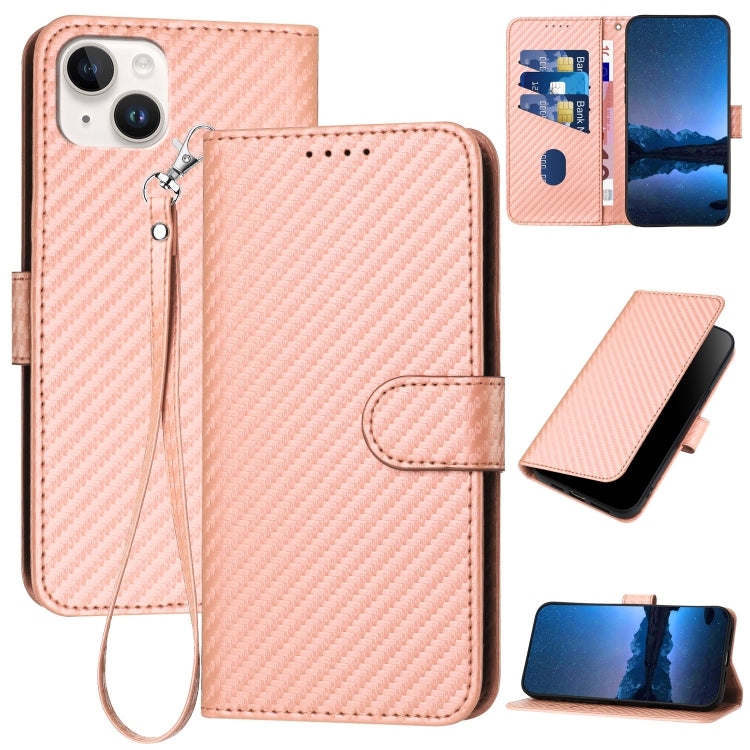 YX0070 Étui de téléphone en cuir avec boucle en fibre de carbone et cordon, Pour iPhone 16 Pro, Pour iPhone 16 Plus, Pour iPhone 16, Pour iPhone 15 Pro Max, Pour iPhone 15 Pro, Pour iPhone 15 Plus