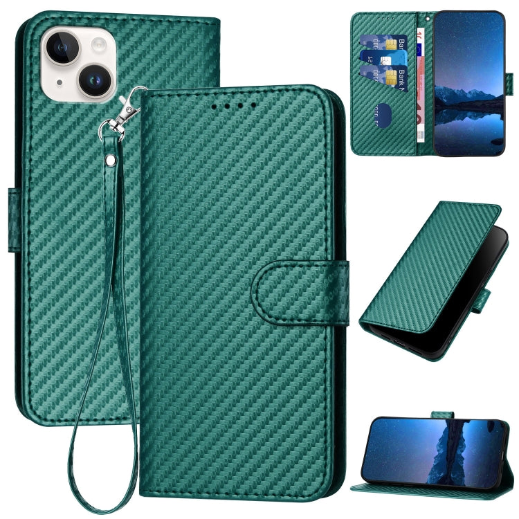YX0070 Étui de téléphone en cuir avec boucle en fibre de carbone et cordon, Pour iPhone 16 Pro, Pour iPhone 16 Plus, Pour iPhone 16, Pour iPhone 15 Pro Max, Pour iPhone 15 Pro, Pour iPhone 15 Plus