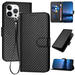Coque de téléphone en cuir avec boucle en fibre de carbone YX0070 et cordon, pour iPhone 13 Pro Max, pour iPhone 13 Pro, pour iPhone 13, pour iPhone 13 mini, pour iPhone 12 / 12 Pro, pour iPhone 12 Pro Max