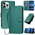 Coque de téléphone en cuir avec boucle en fibre de carbone YX0070 et cordon, pour iPhone 13 Pro Max, pour iPhone 13 Pro, pour iPhone 13, pour iPhone 13 mini, pour iPhone 12 / 12 Pro, pour iPhone 12 Pro Max