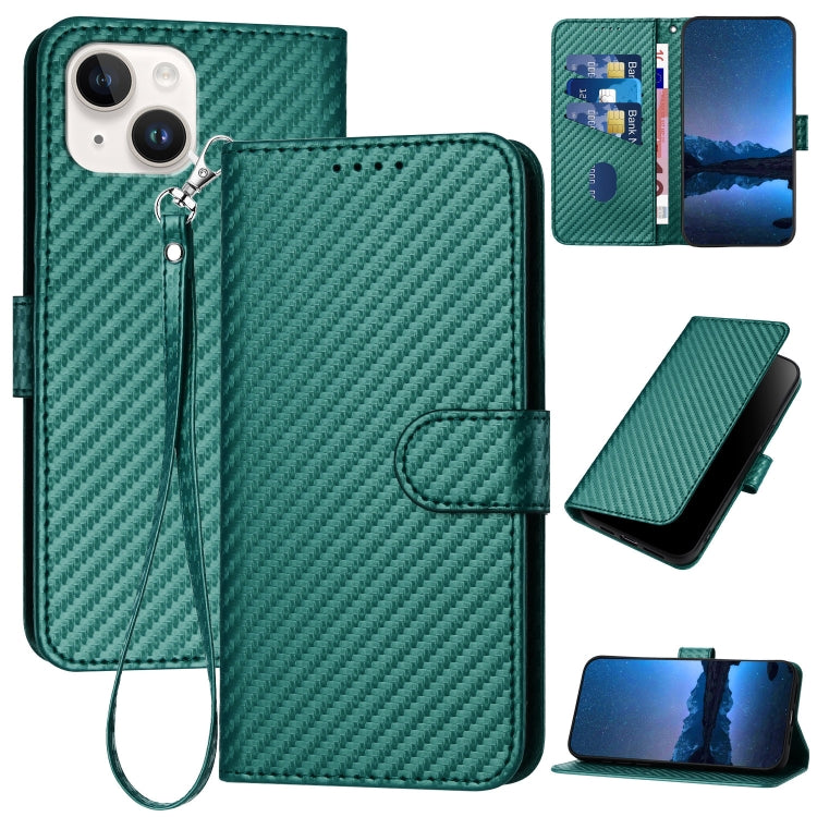 Coque de téléphone en cuir avec boucle en fibre de carbone YX0070 et cordon, pour iPhone 13 Pro Max, pour iPhone 13 Pro, pour iPhone 13, pour iPhone 13 mini, pour iPhone 12 / 12 Pro, pour iPhone 12 Pro Max