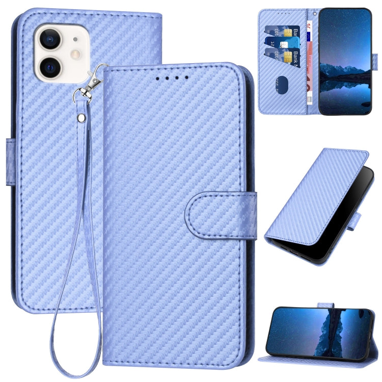 Coque de téléphone en cuir avec boucle en fibre de carbone YX0070 et cordon, pour iPhone 13 Pro Max, pour iPhone 13 Pro, pour iPhone 13, pour iPhone 13 mini, pour iPhone 12 / 12 Pro, pour iPhone 12 Pro Max