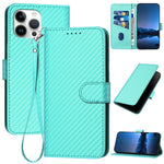 Coque de téléphone en cuir avec boucle en fibre de carbone YX0070 et cordon, pour iPhone 13 Pro Max, pour iPhone 13 Pro, pour iPhone 13, pour iPhone 13 mini, pour iPhone 12 / 12 Pro, pour iPhone 12 Pro Max