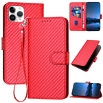Étui de téléphone en cuir avec boucle en fibre de carbone YX0070 et cordon, pour iPhone 12 mini, pour iPhone 11 Pro Max, pour iPhone 11, pour iPhone 11 Pro, pour iPhone X / XS, pour iPhone XR