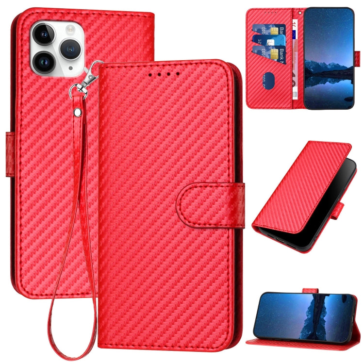 Étui de téléphone en cuir avec boucle en fibre de carbone YX0070 et cordon, pour iPhone 12 mini, pour iPhone 11 Pro Max, pour iPhone 11, pour iPhone 11 Pro, pour iPhone X / XS, pour iPhone XR