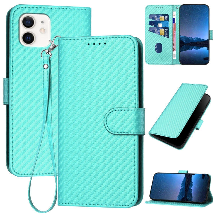 Étui de téléphone en cuir avec boucle en fibre de carbone YX0070 et cordon, pour iPhone 12 mini, pour iPhone 11 Pro Max, pour iPhone 11, pour iPhone 11 Pro, pour iPhone X / XS, pour iPhone XR