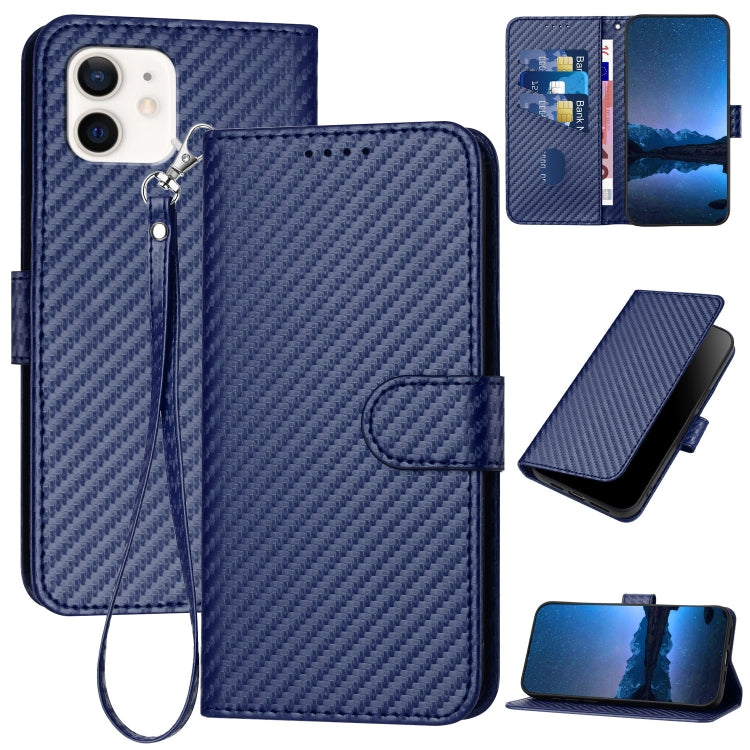 Étui de téléphone en cuir avec boucle en fibre de carbone YX0070 et cordon, pour iPhone 12 mini, pour iPhone 11 Pro Max, pour iPhone 11, pour iPhone 11 Pro, pour iPhone X / XS, pour iPhone XR