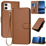 Étui de téléphone en cuir avec boucle en fibre de carbone YX0070 et cordon, pour iPhone 12 mini, pour iPhone 11 Pro Max, pour iPhone 11, pour iPhone 11 Pro, pour iPhone X / XS, pour iPhone XR