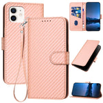 Étui de téléphone en cuir avec boucle en fibre de carbone YX0070 et cordon, pour iPhone 12 mini, pour iPhone 11 Pro Max, pour iPhone 11, pour iPhone 11 Pro, pour iPhone X / XS, pour iPhone XR